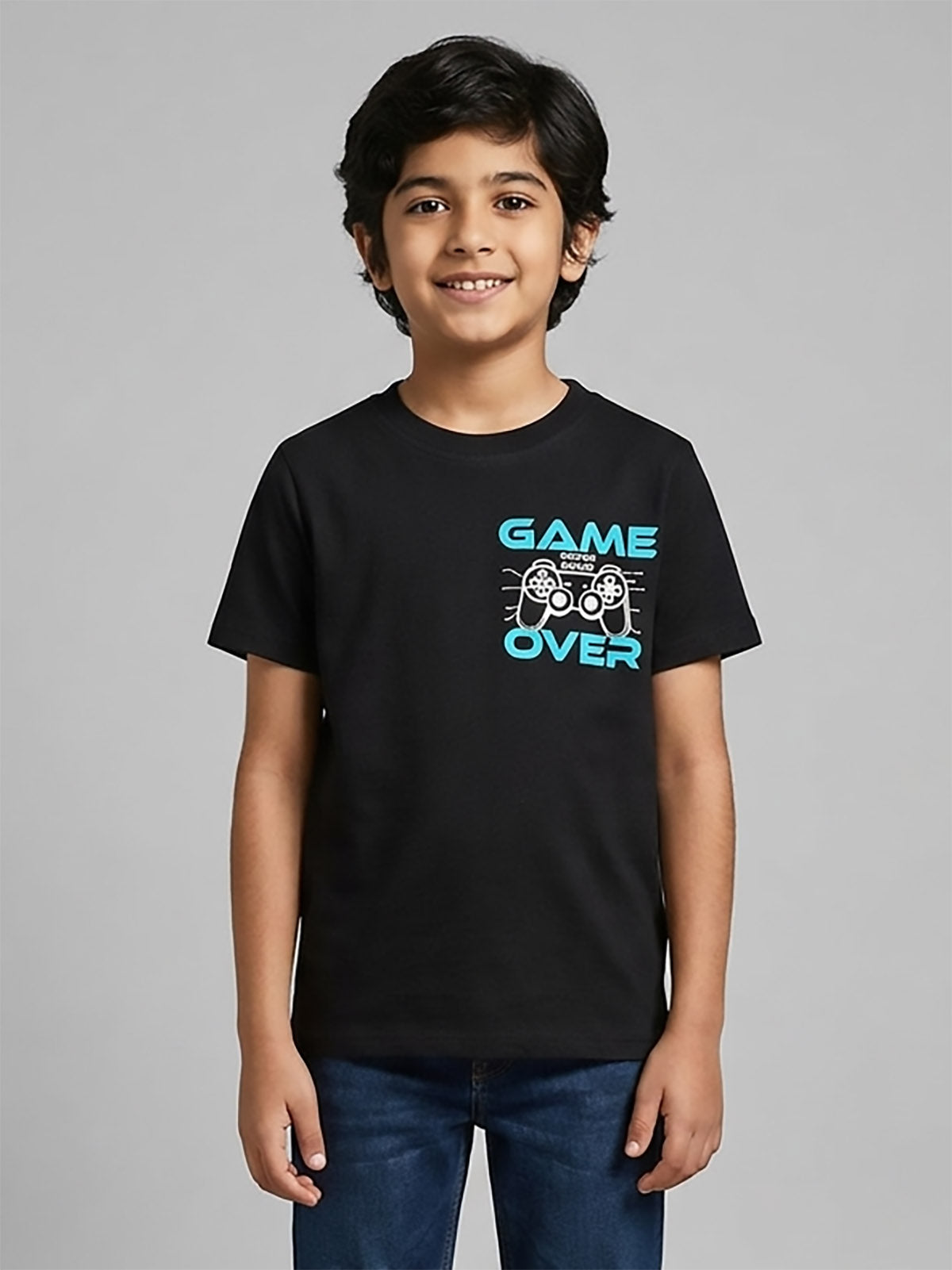 Boys Printed Black T-Shirt