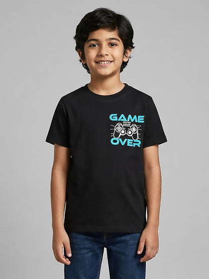 Boys Printed Black T-Shirt