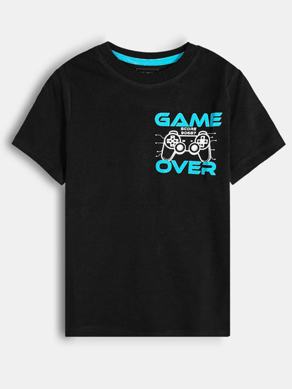 Boys Printed Black T-Shirt