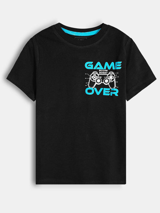 Boys Printed Black T-Shirt