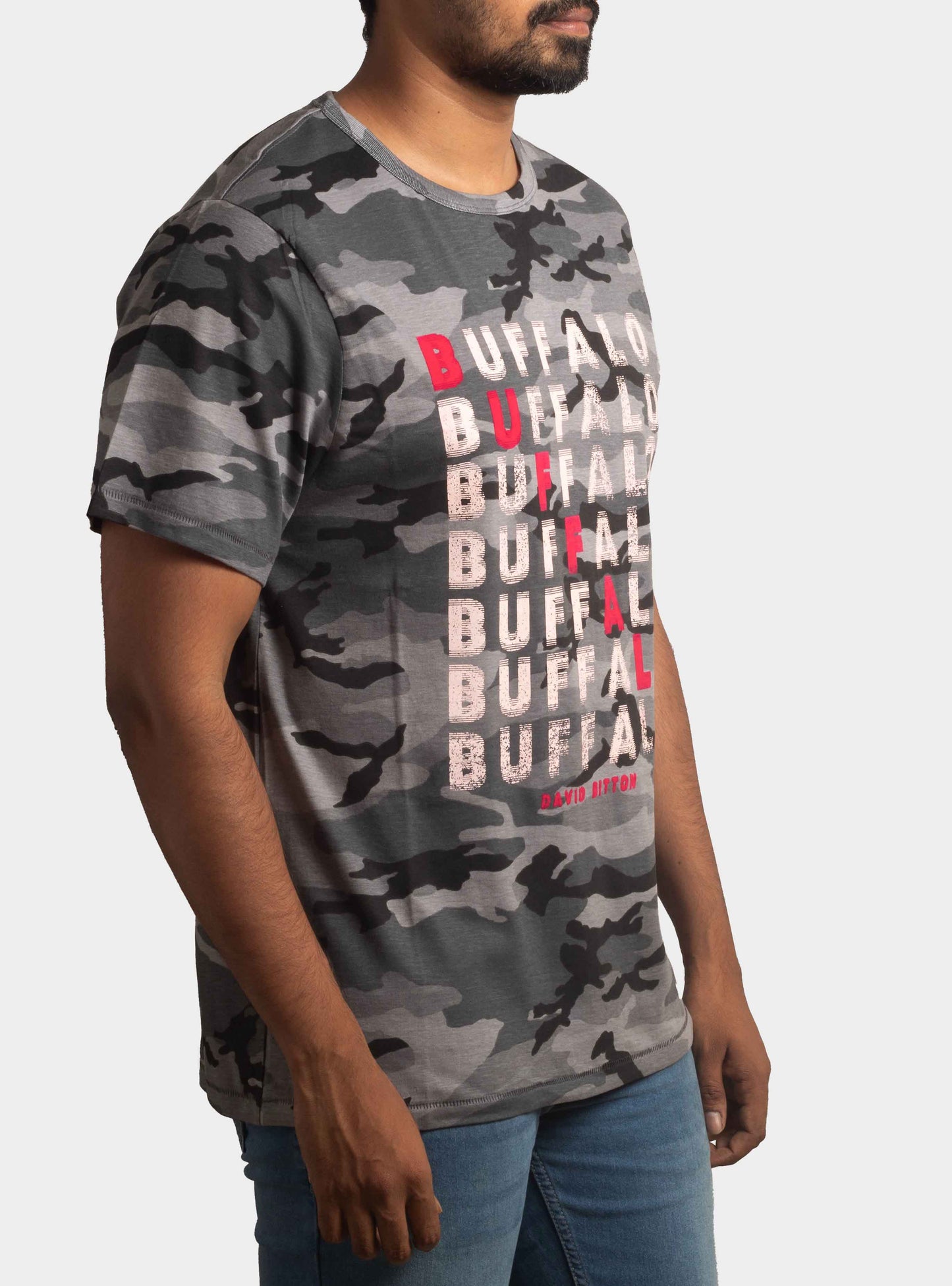 Mens Camo Printed T Shirt GreY