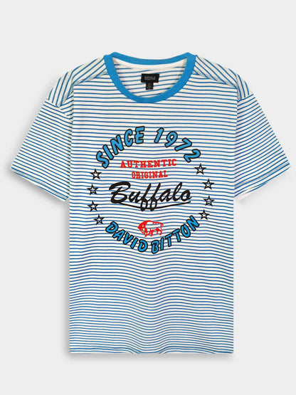 Mens Printed T Shirt Blue Striped