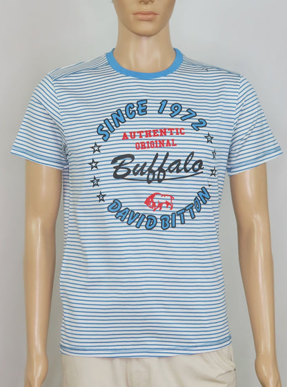 Mens Camo Printed T Shirt White / Blue Striped