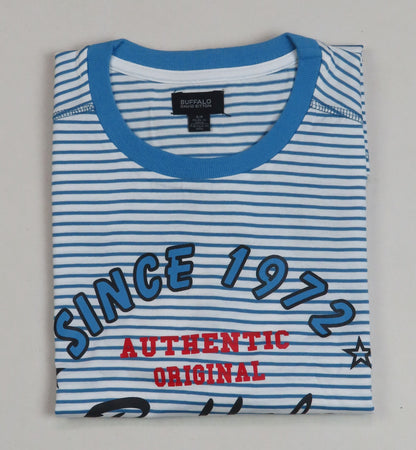 Mens Camo Printed T Shirt White / Blue Striped