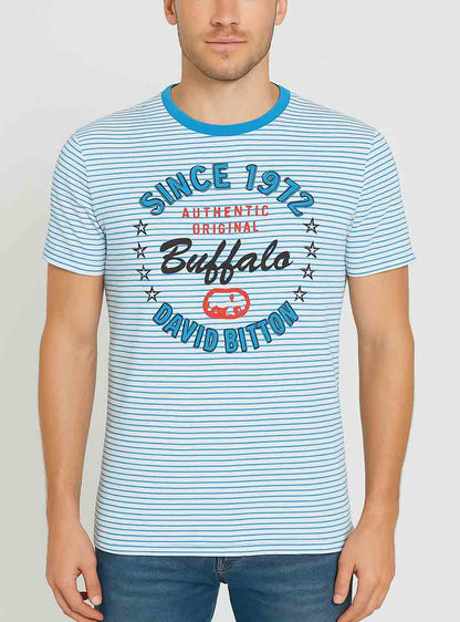 Mens Camo Printed T Shirt White / Blue Striped
