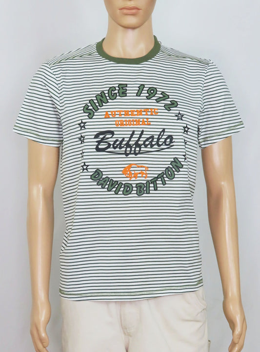 Mens Camo Printed T Shirt White / Green Striped