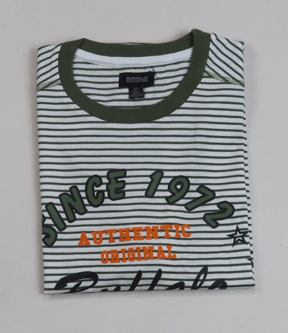 Mens Camo Printed T Shirt White / Green Striped