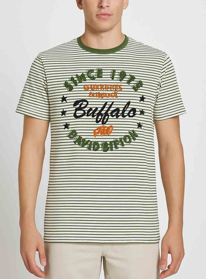 Mens Camo Printed T Shirt White / Green Striped