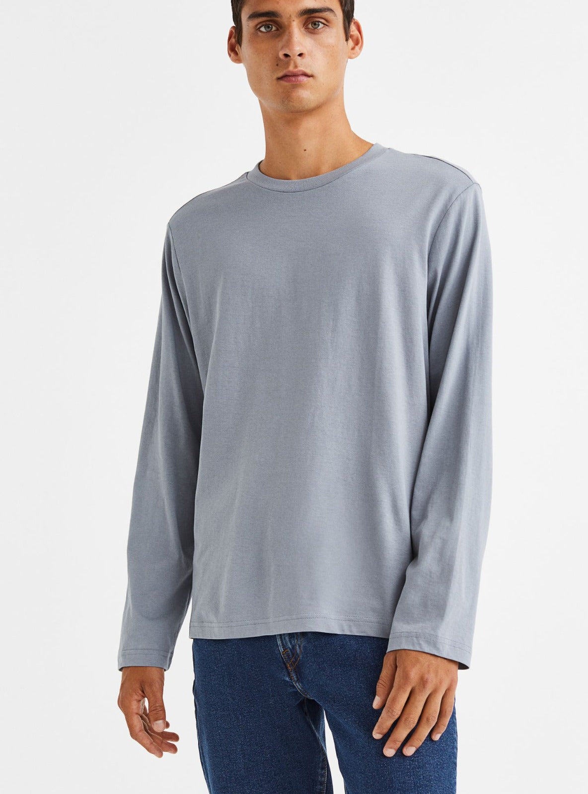 Mens Relaxed Fit Long Sleeve T Shirt Blue