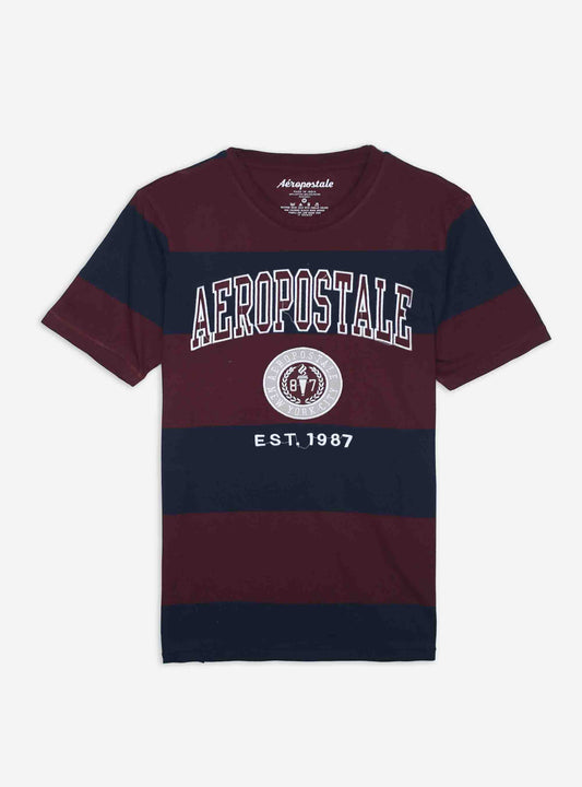 Mens Maroon Navy Striped T Shirt