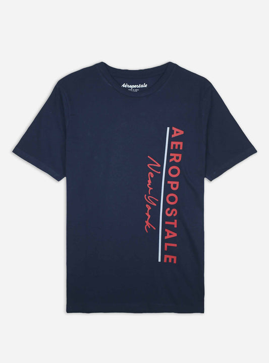 Mens Navy Vertical Printed T Shirt