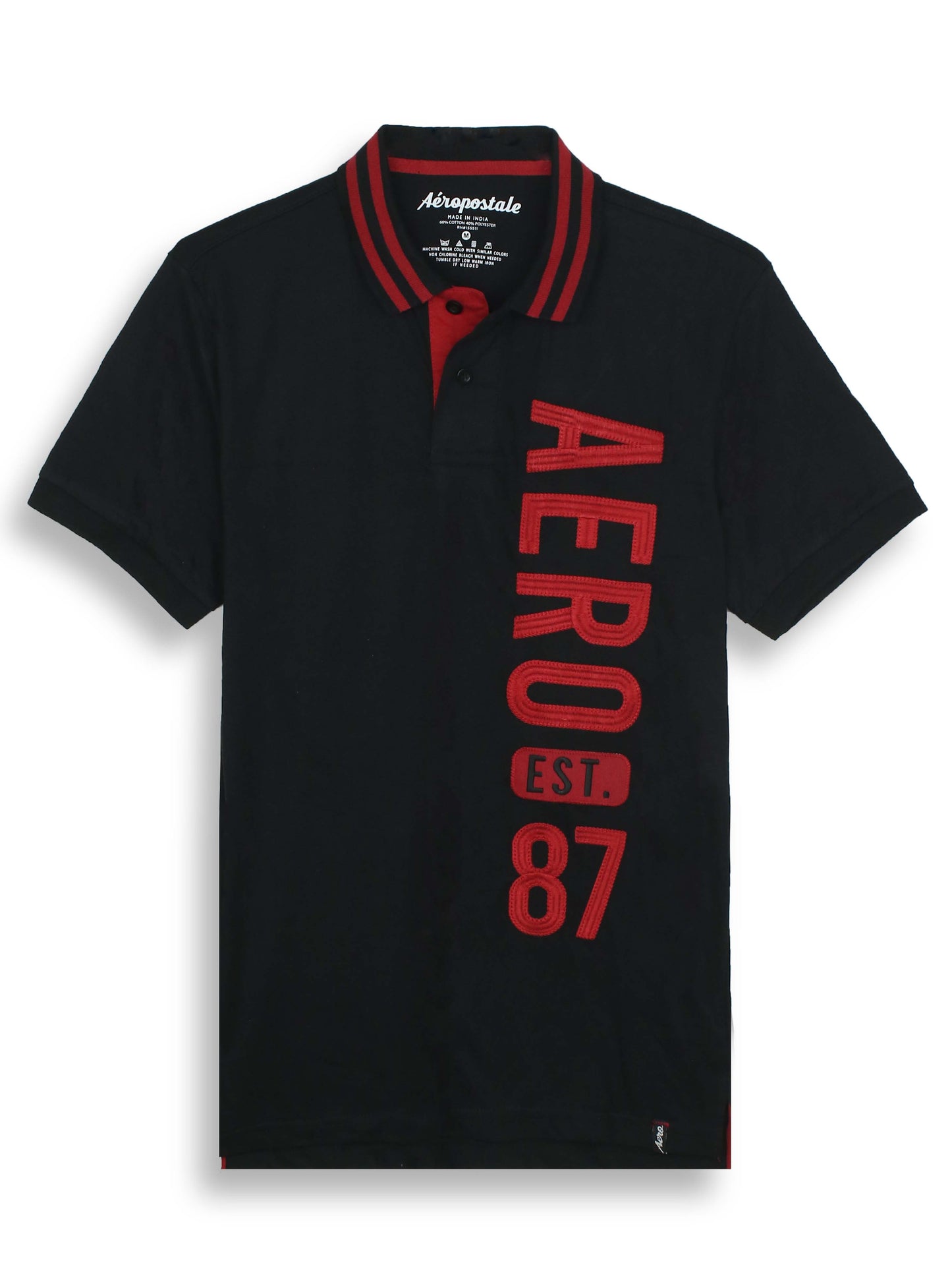 Mens Black Red Applique Polo