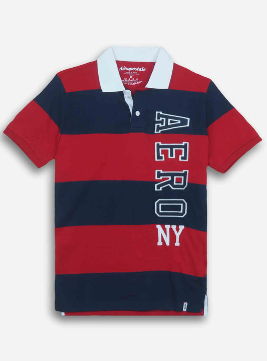 Mens Red - Navy Striped Polo