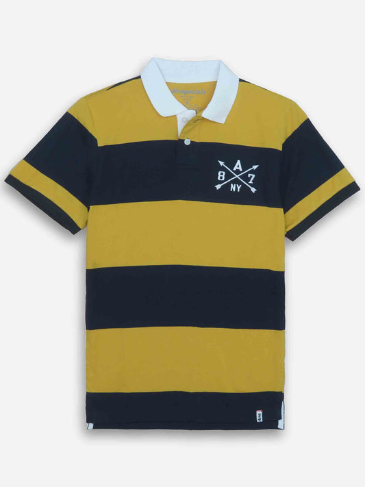 Mens Yellow - Navy Striped Polo