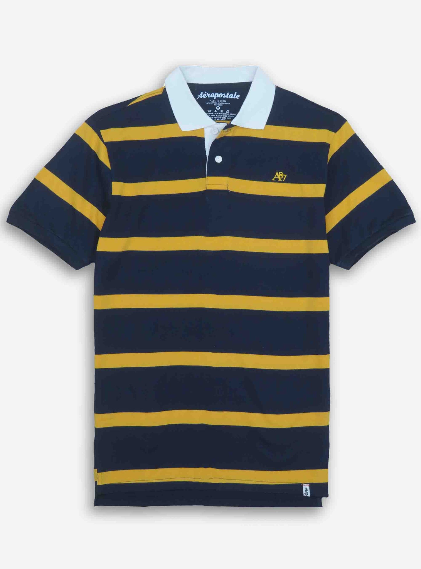 Mens Yellow - Navy Rugby Striped Polo