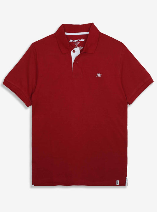 Mens Collar T Shirt Red-Ecru