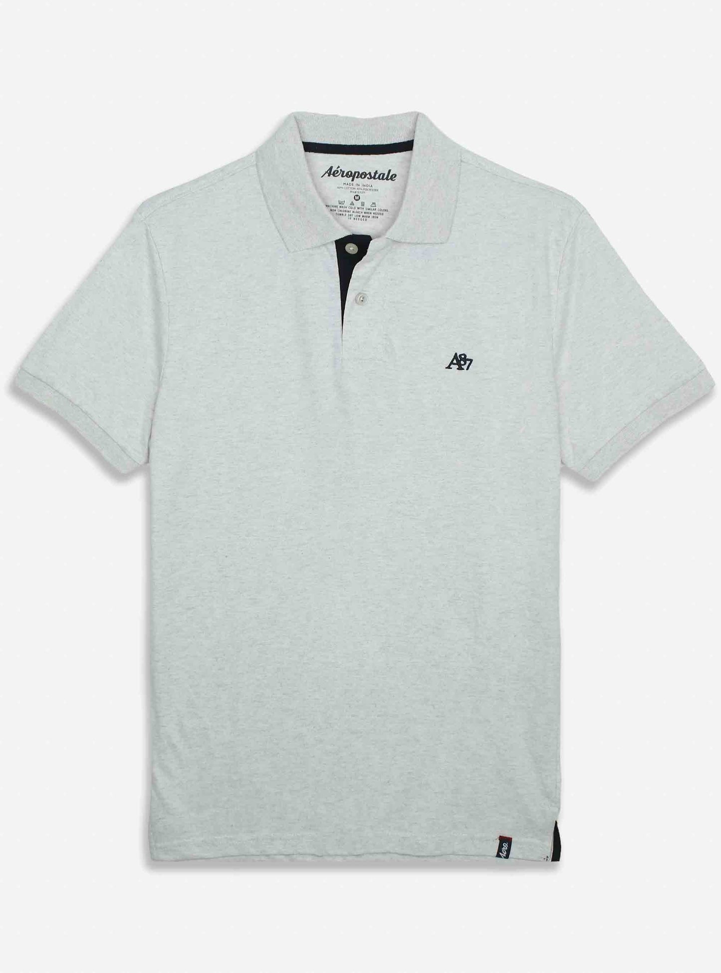 Mens Collar T Shirt Grey Melange - Black