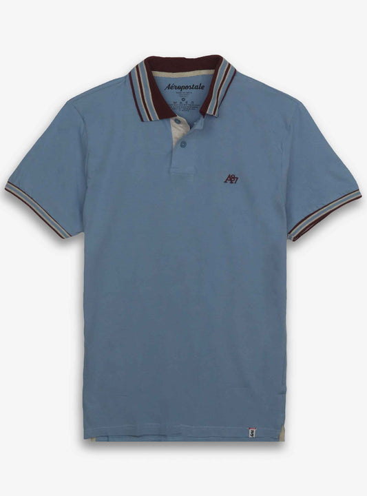 Mens Blue Brown Collar T Shirt