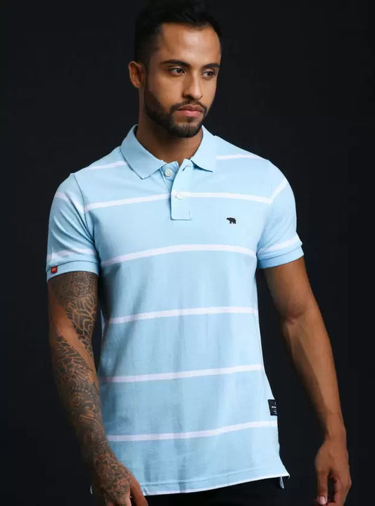 Mens Blue Striped Polo