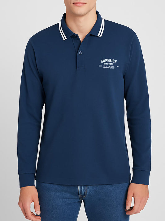 Mens Long Sleeve Navy Polo