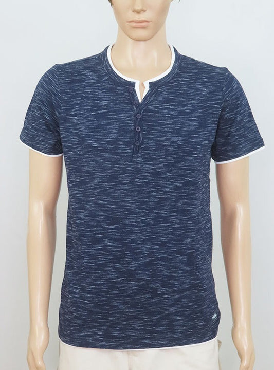 Mens Slub Knit Henley T Shirt Navy