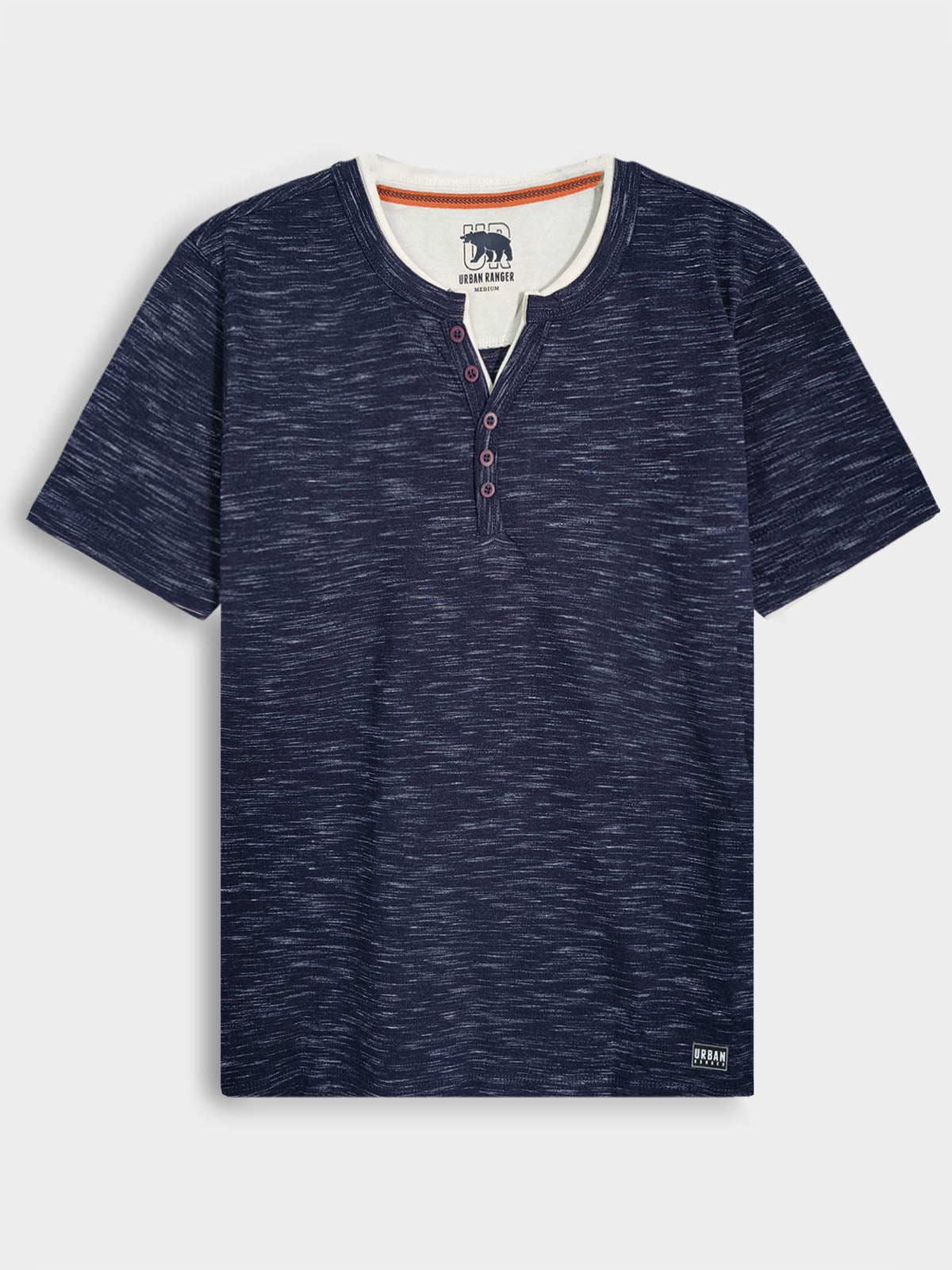Mens Slub Knit Henley T Shirt Navy
