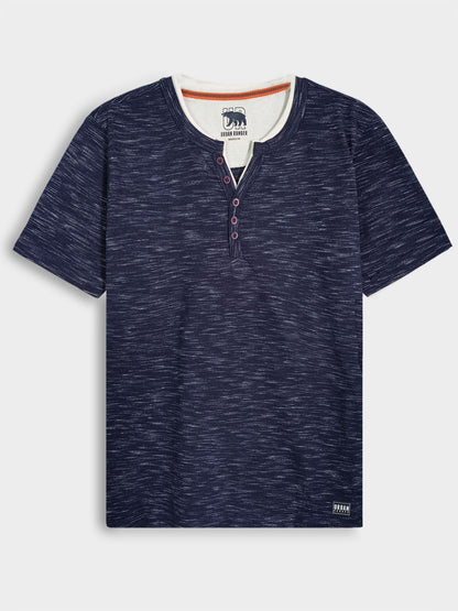 Mens Slub Knit Henley T Shirt Navy
