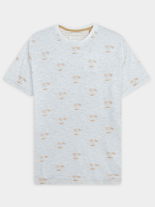 Mens Printed T Shirt Ecru AOP