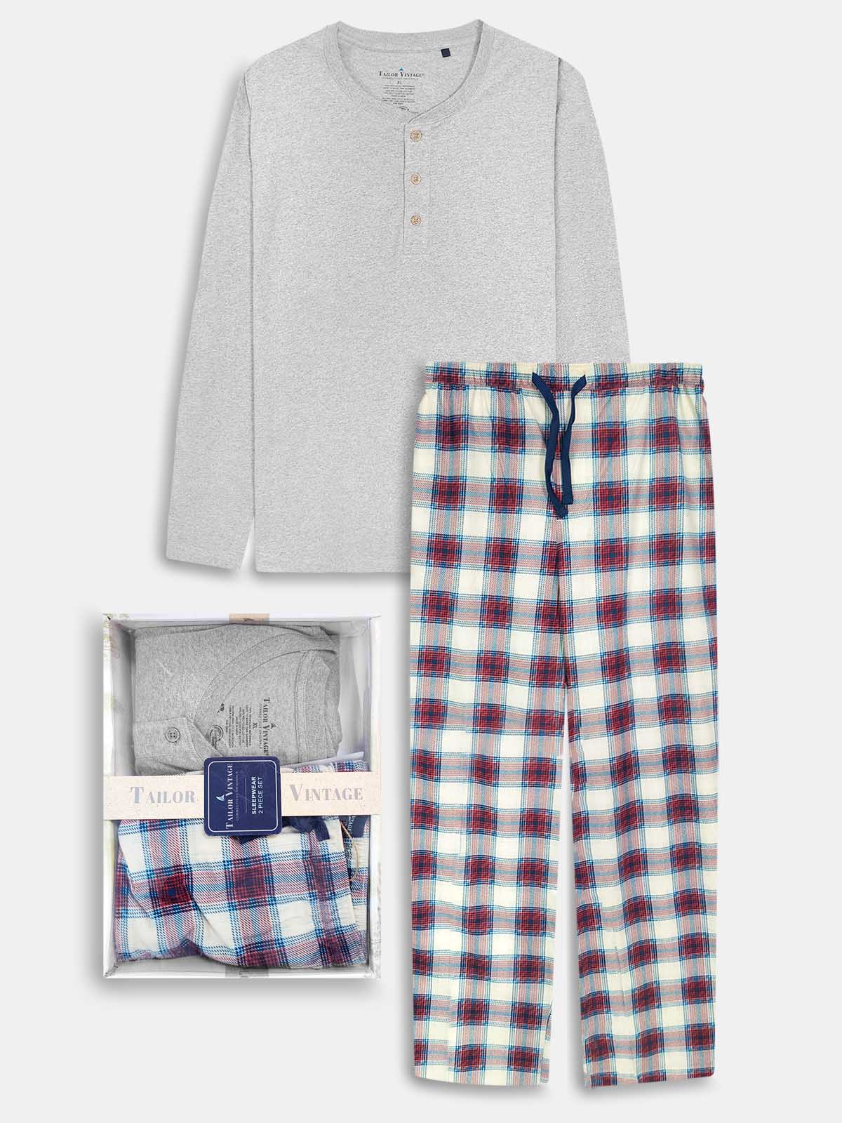 Mens Winter Pyjama Set Grey-Red