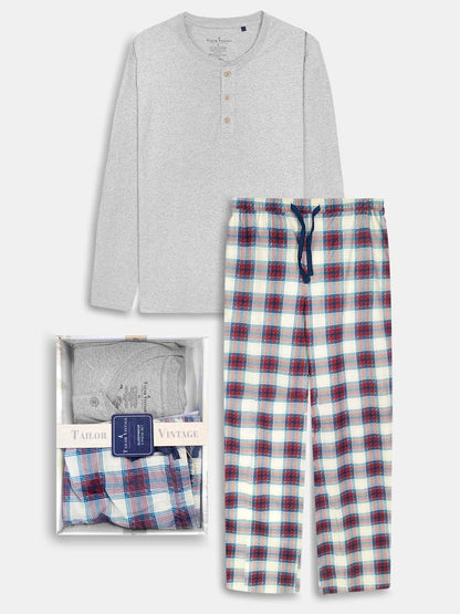 Mens Winter Pyjama Set Grey-Red
