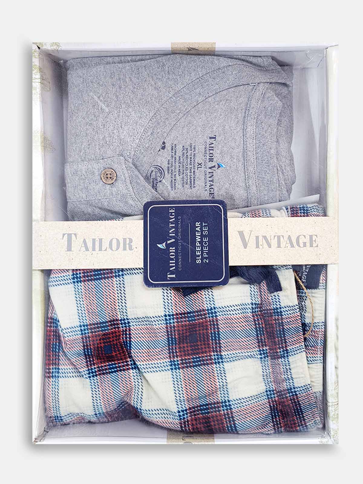 Mens Winter Pyjama Set Grey-Red
