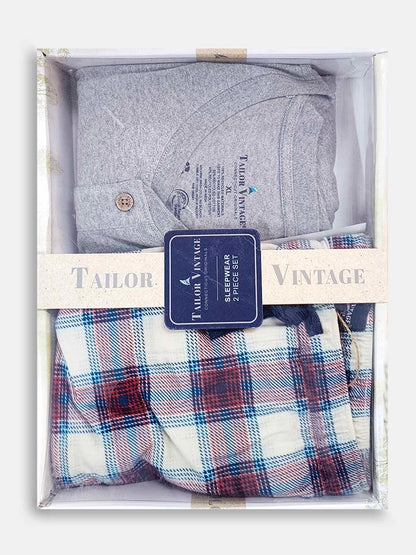 Mens Winter Pyjama Set Grey-Red