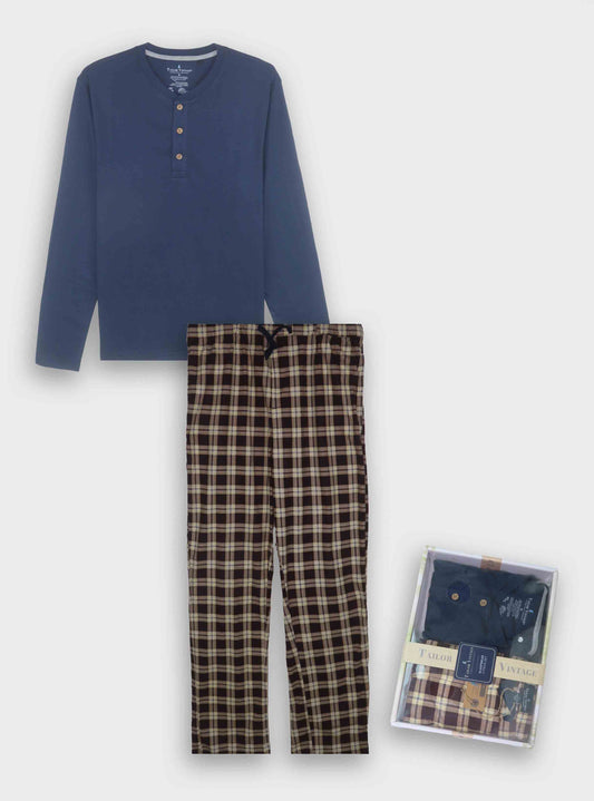 Mens Winter Pyjama Set Navy-Maroon