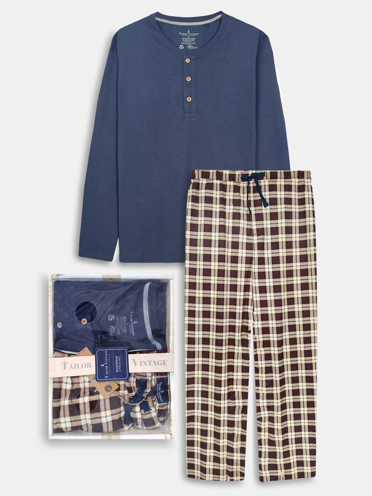 Mens Winter Pyjama Set Navy-Maroon