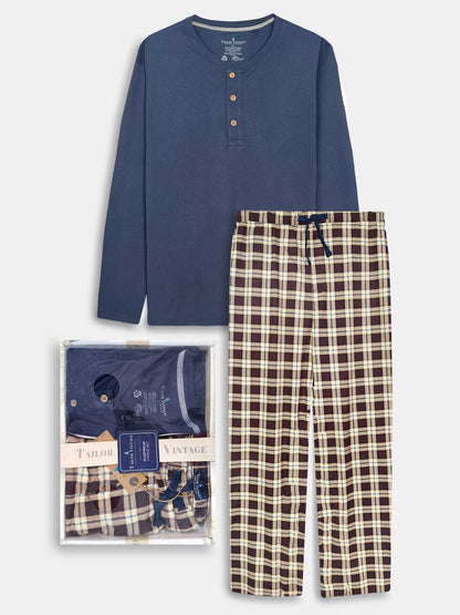 Mens Winter Pyjama Set Navy-Maroon