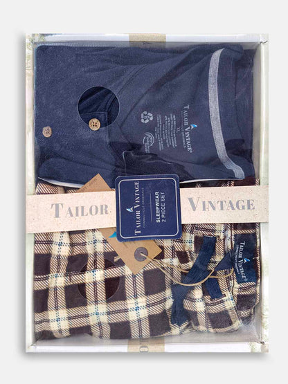 Mens Winter Pyjama Set Navy-Maroon