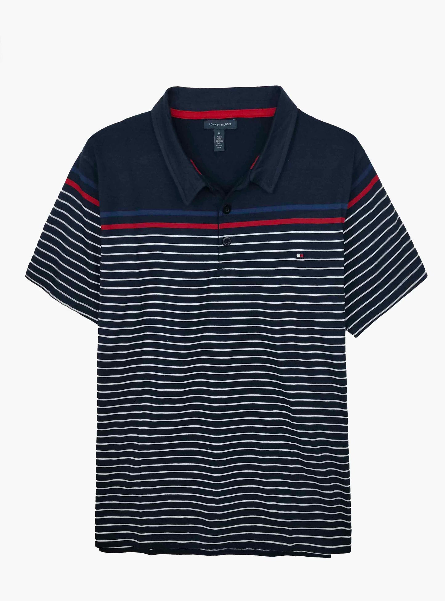 Mens Striped Navy Red Polo