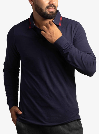 Navy Long Sleeve Polo T-Shirt