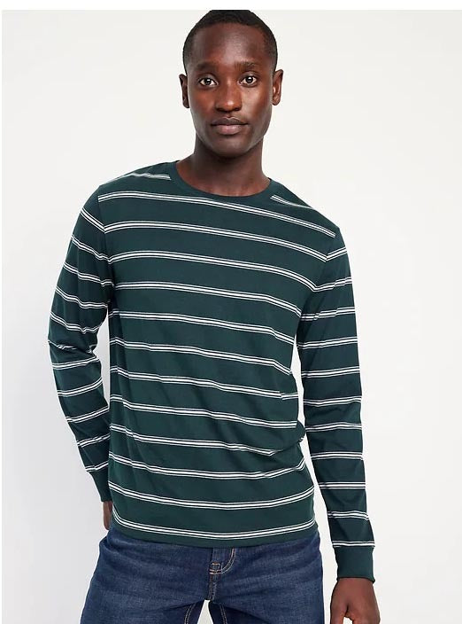 Mens Long Sleeve Green Striped T Shirt