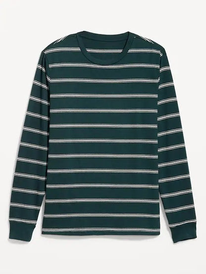 Mens Long Sleeve Green Striped T Shirt