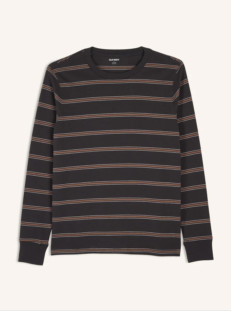 Mens Long Sleeve Brown Striped T Shirt