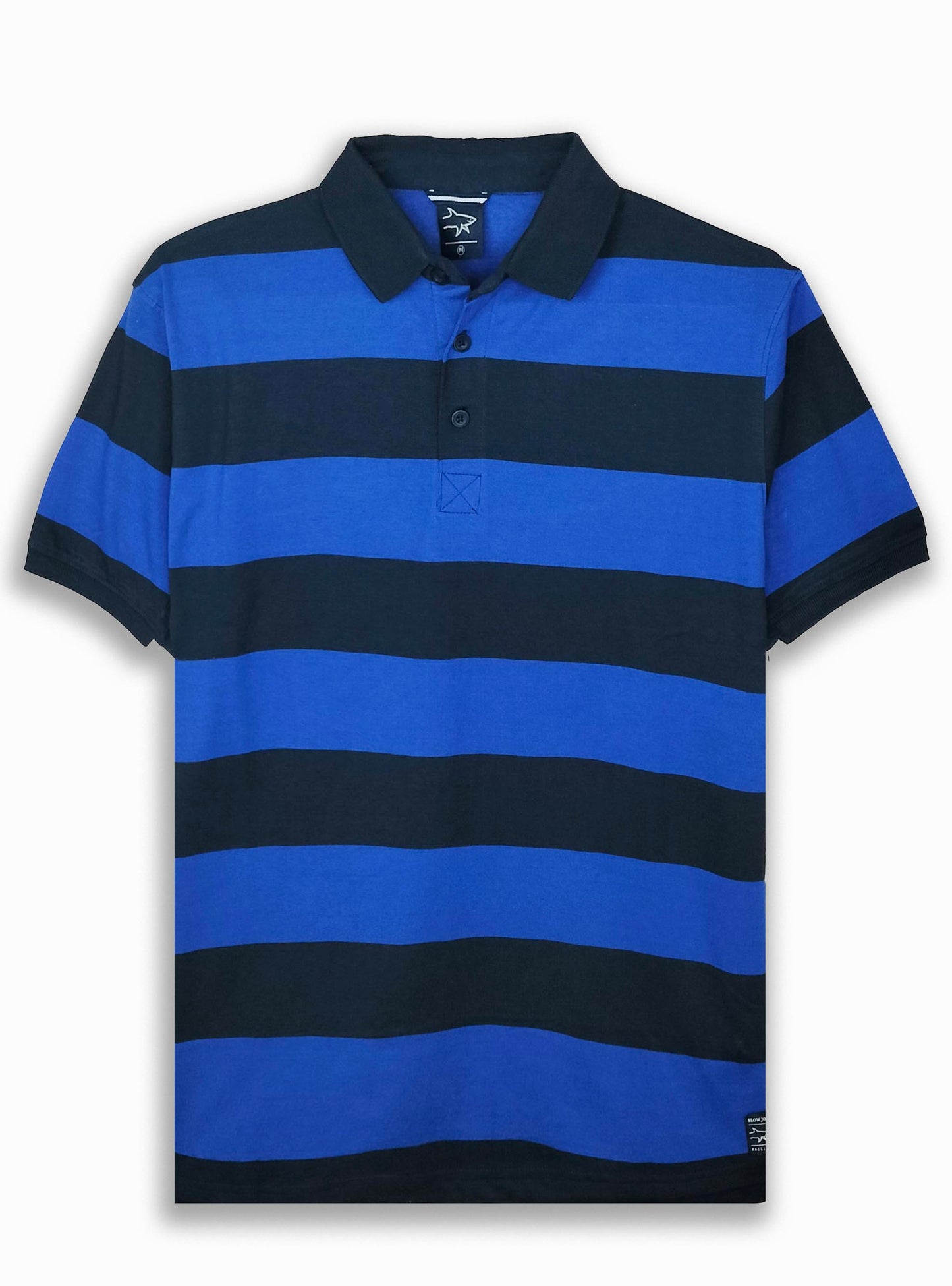 Mens Navy Rugby Striped Polo