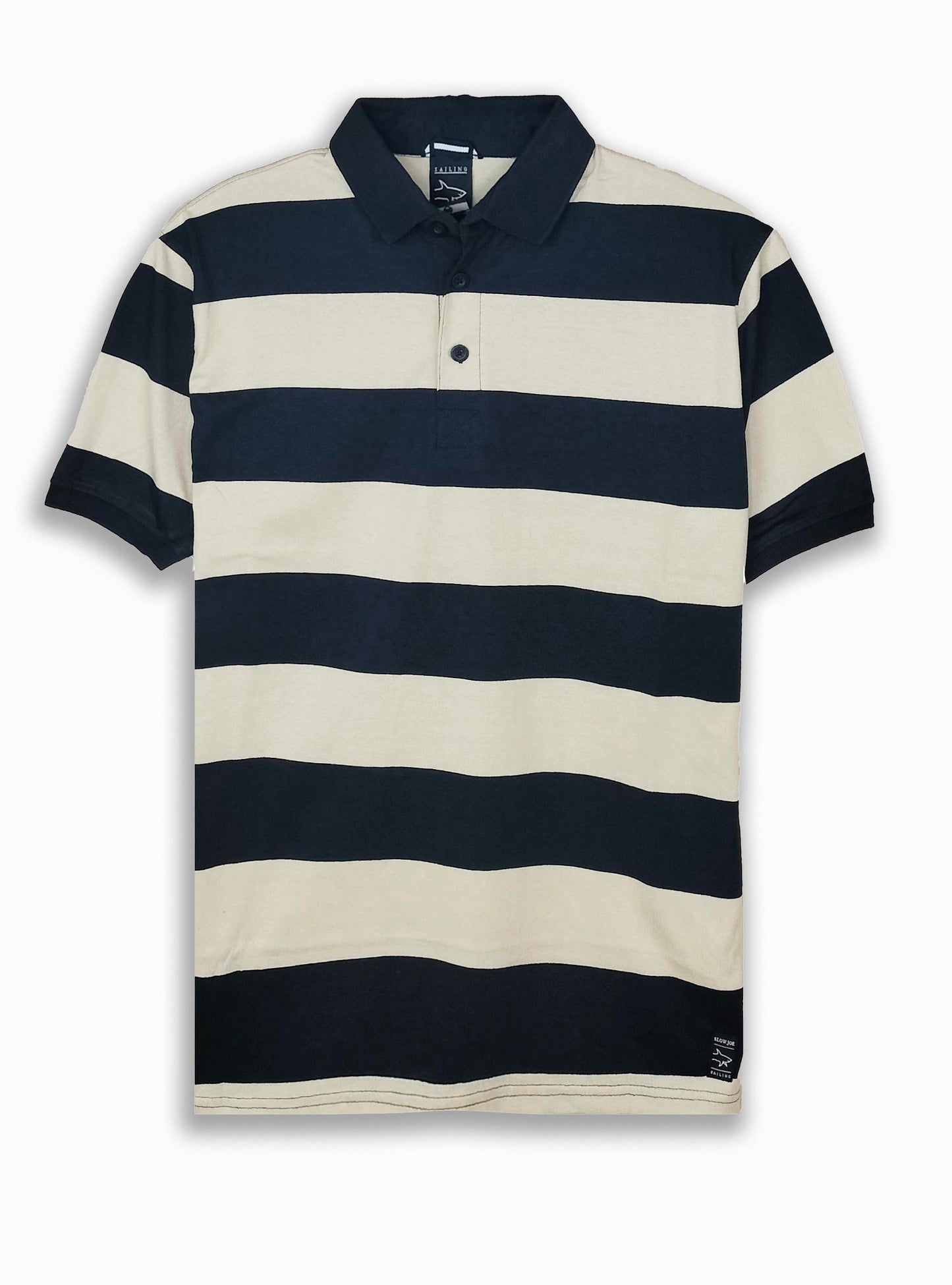 Mens Navy Stone Rugby Striped Polo