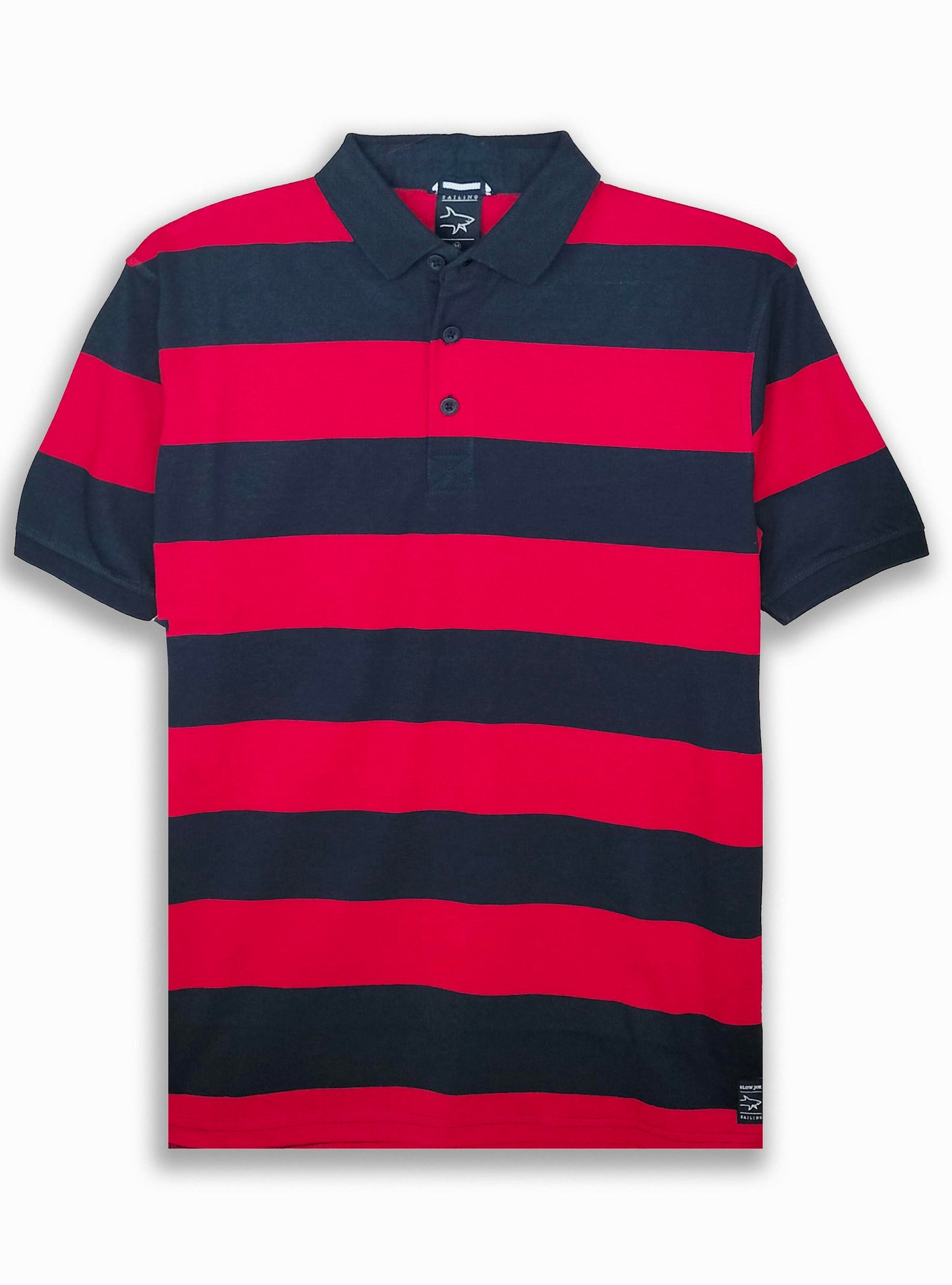 Mens Red Navy Rugby Striped Polo