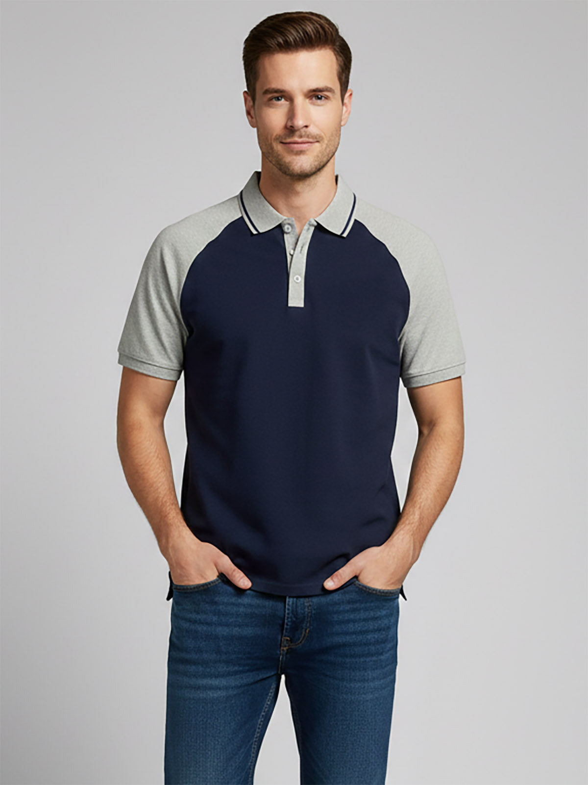 Mens Raglan Sleeve Navy Polo