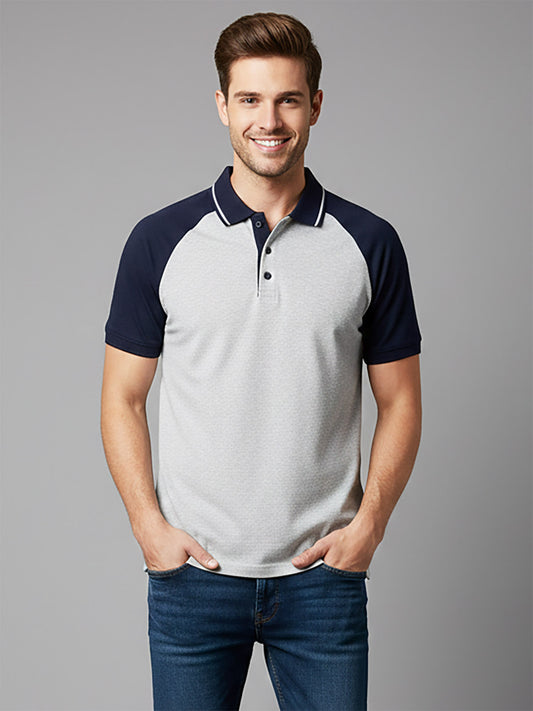 Mens Raglan Sleeve Grey Polo