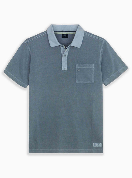 Mens Grey Polo shirt in two-tone piqua