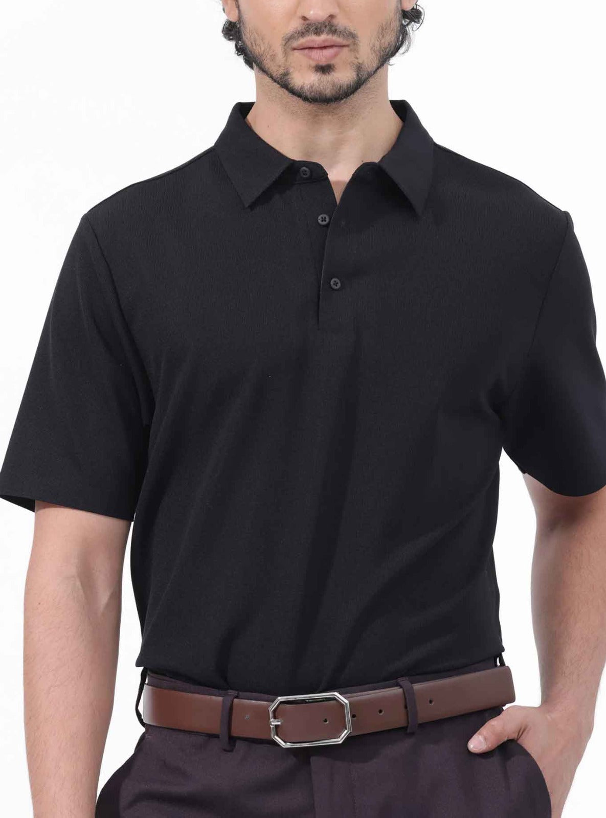 Mens Black Collar T-Shirt