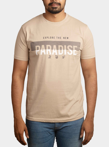 Mens Printed T Shirt Beige