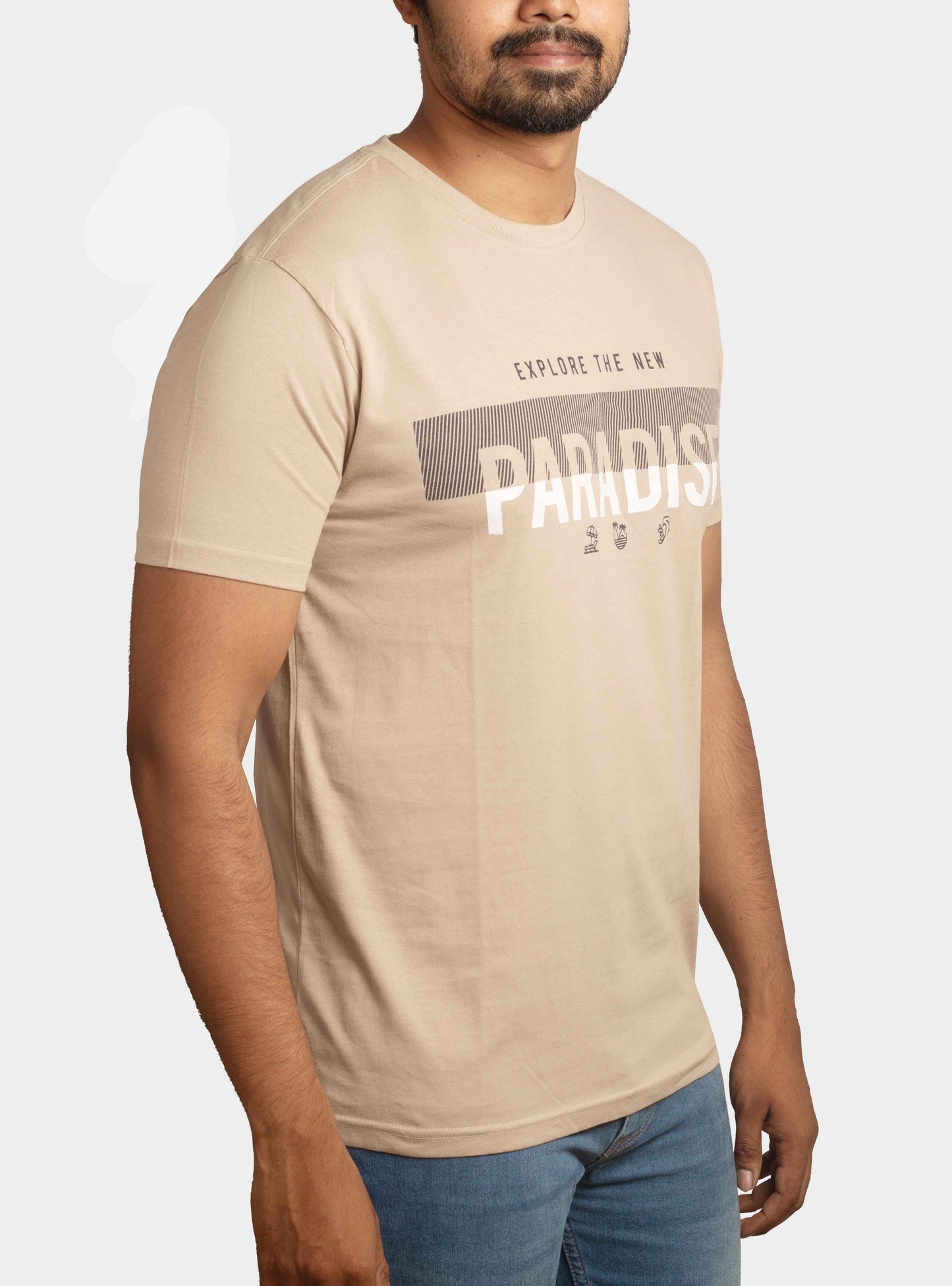 Mens Printed T Shirt Beige